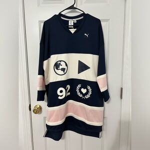 Puma x Selena Gomez hockey jersey dress in blue and pink